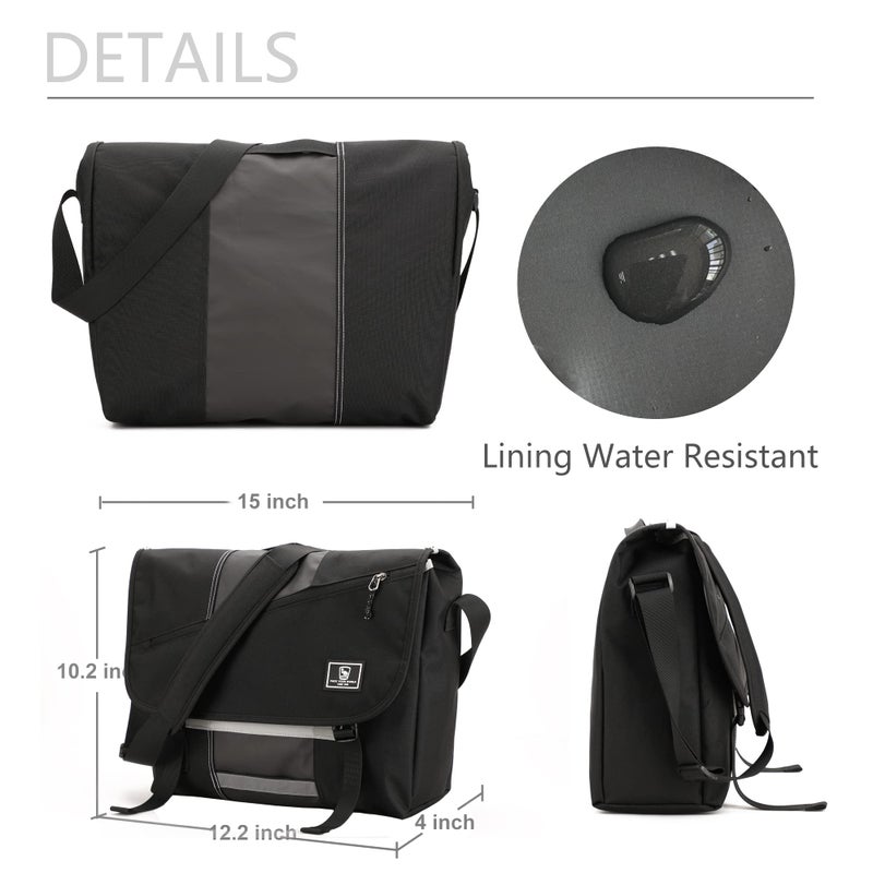 Oiwas Small Messenger Bag For Men/Women Crossbody Travel Briefcase Bags Shoulder Bag Canvas 14 Inch Laptop Computer Satchel Bag Work Black - Image 3